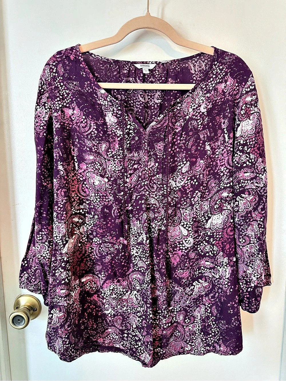 Sonoma Goods for Life Purple Paisley Rayon Tunic Blouse XL